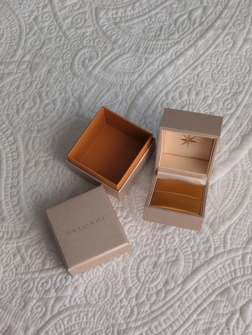 Bulgari Jewelry Gift Box with warm gold interior